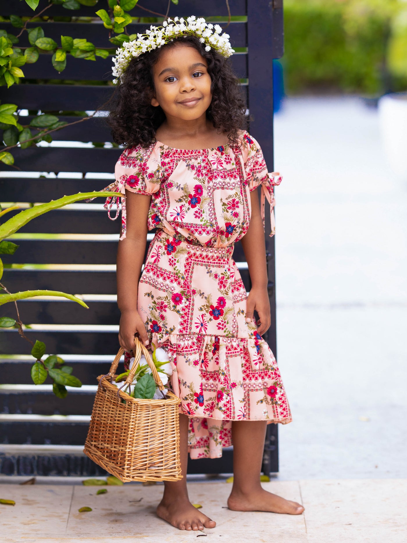 Cute Spring Outfits | Girls Floral Patchwork Top & Hi-Lo Skirt Set