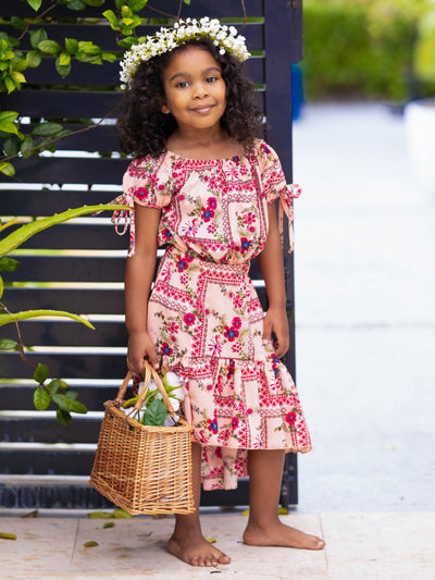 Cute Spring Outfits | Girls Floral Patchwork Top & Hi-Lo Skirt Set