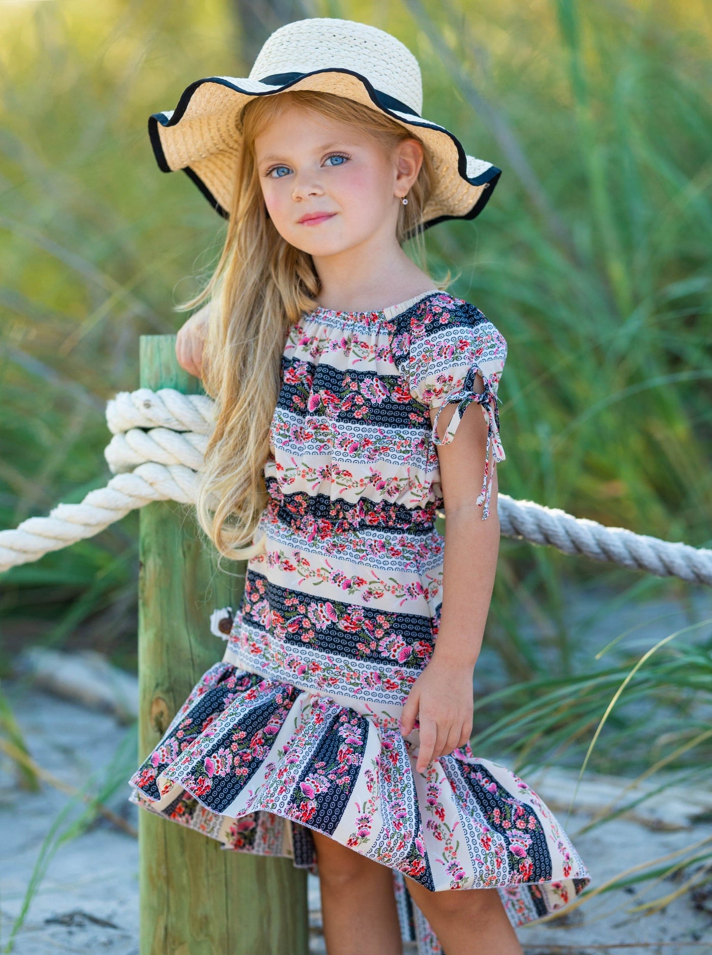 Cute Spring Outfits | Girls Floral Patchwork Top & Hi-Lo Skirt Set