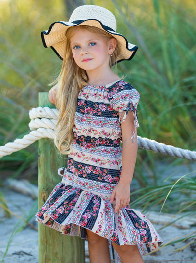Cute Spring Outfits | Girls Floral Patchwork Top & Hi-Lo Skirt Set
