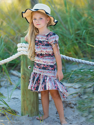 Cute Spring Outfits | Girls Floral Patchwork Top & Hi-Lo Skirt Set