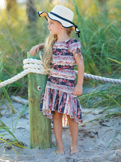 Cute Spring Outfits | Girls Floral Patchwork Top & Hi-Lo Skirt Set