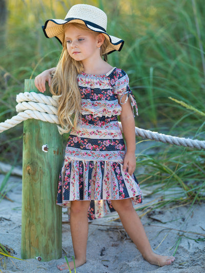 Cute Spring Outfits | Girls Floral Patchwork Top & Hi-Lo Skirt Set