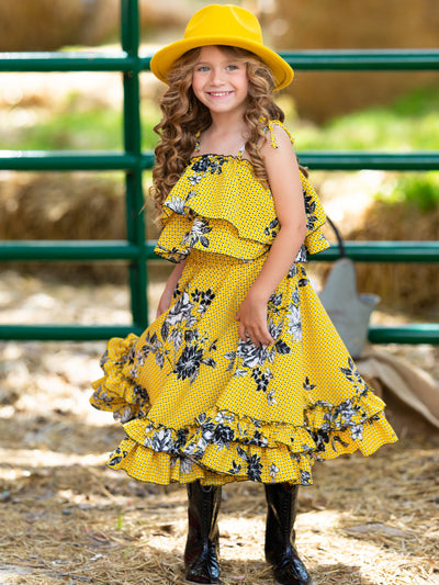 Toddler Spring Outfits | Girls Floral Ruffle Cami Top & Maxi Skirt Set