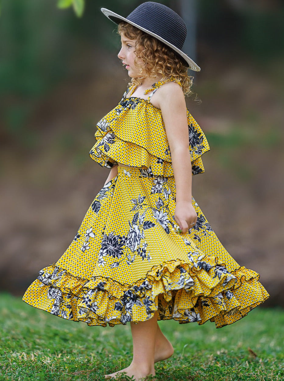 Toddler Spring Outfits | Girls Floral Ruffle Cami Top & Maxi Skirt Set