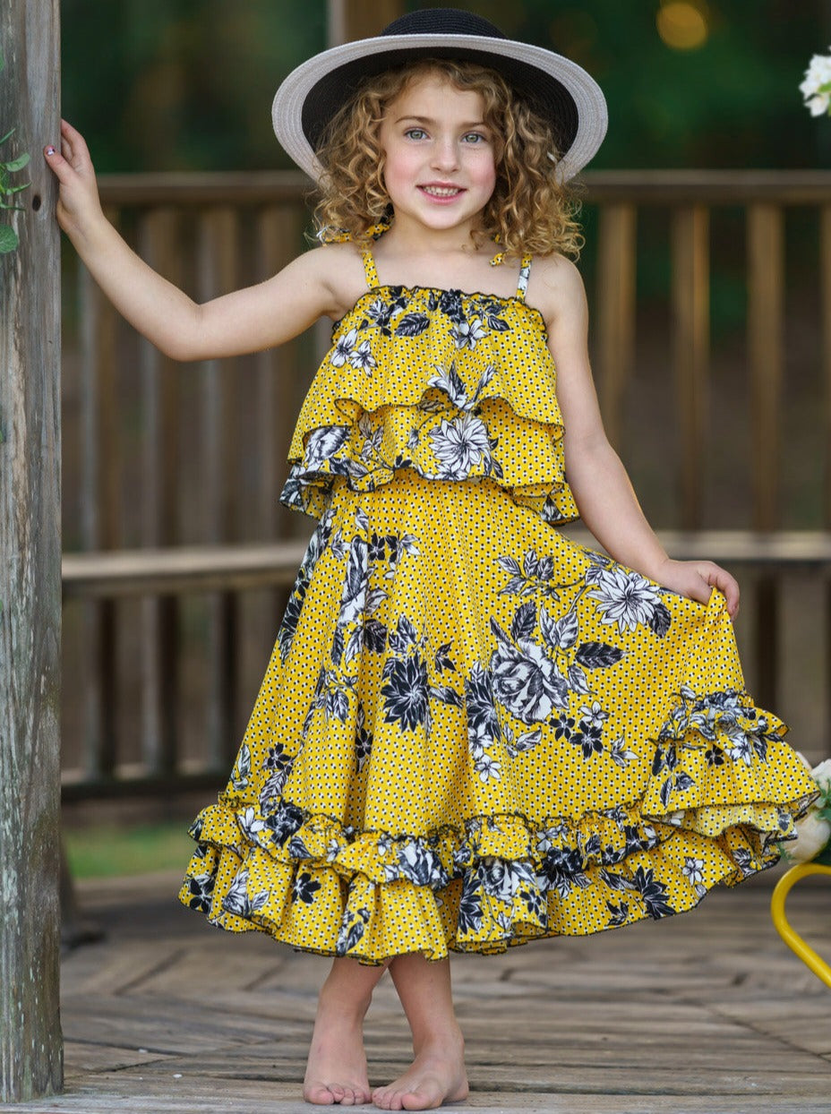 Toddler Spring Outfits | Girls Floral Ruffle Cami Top & Maxi Skirt Set
