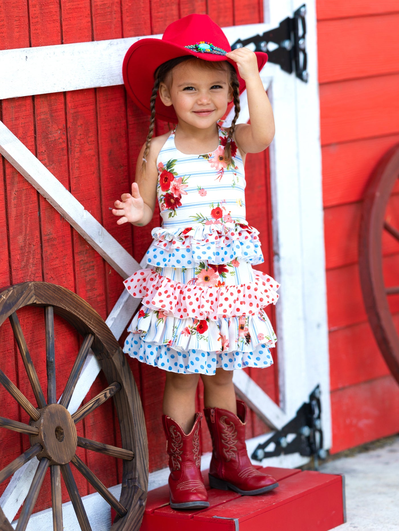 Cute Spring Dresses | Girls Stripe Floral Ruffled Halter Skirt Set