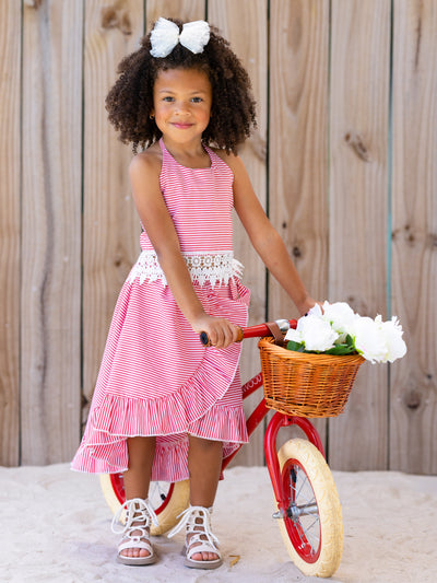 Baby Doll Red Stripe Crochet Hem Skirt Set