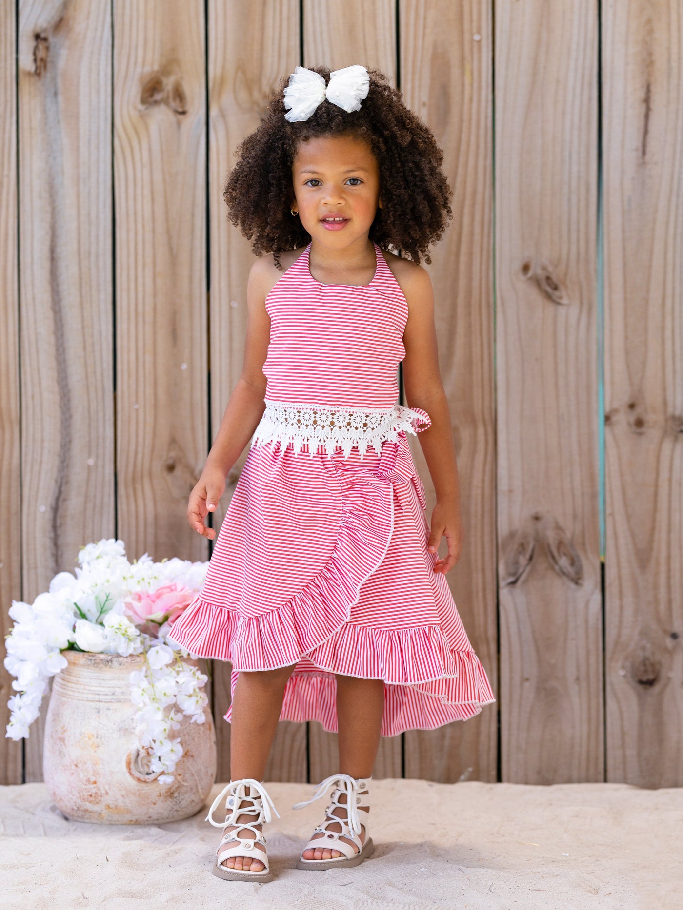 Baby Doll Red Stripe Crochet Hem Skirt Set