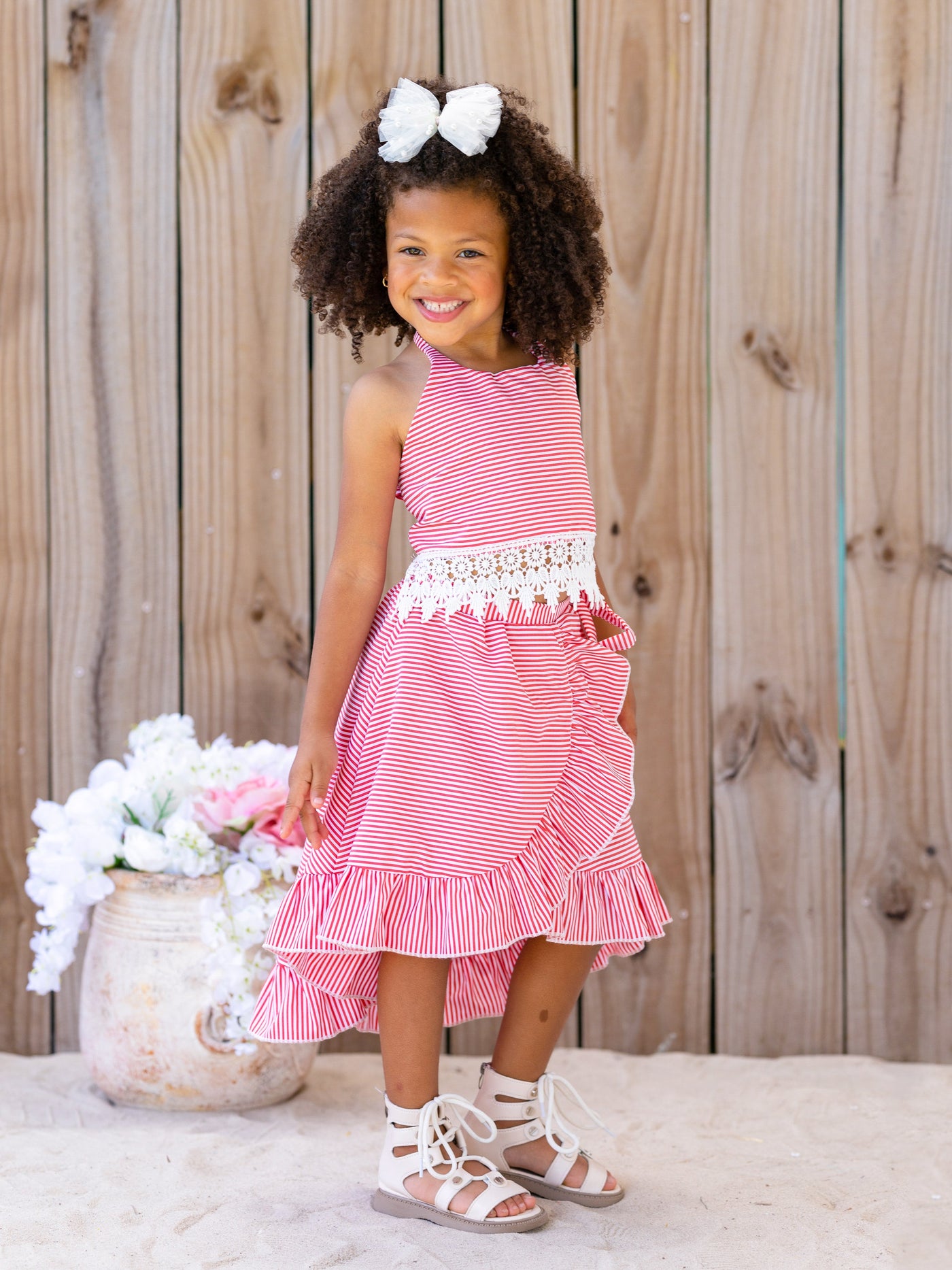 Baby Doll Red Stripe Crochet Hem Skirt Set