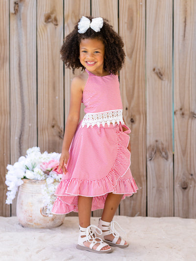 Baby Doll Red Stripe Crochet Hem Skirt Set