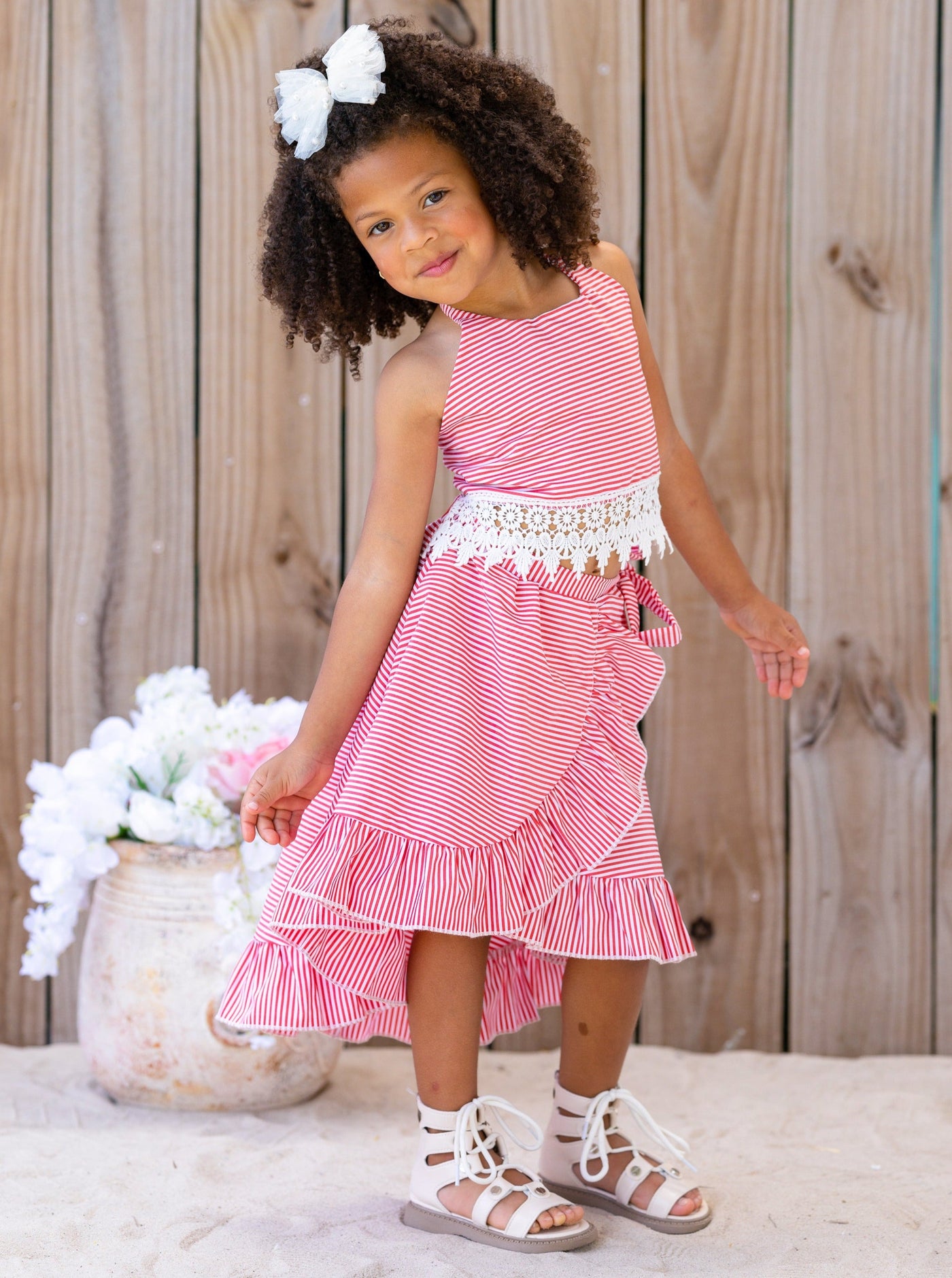 Toddler Spring Outfits | Girls Stripe Halter Crochet Top & Wrap Skirt