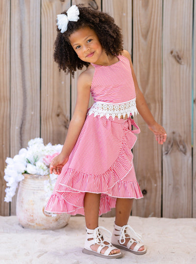 Toddler Spring Outfits | Girls Stripe Halter Crochet Top & Wrap Skirt