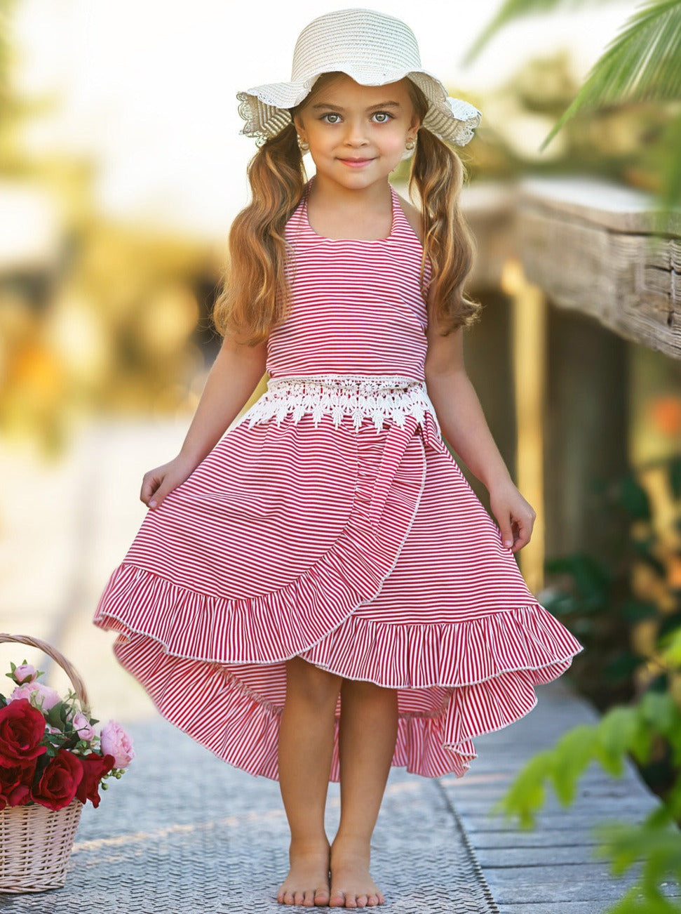 Toddler Spring Outfits | Girls Stripe Halter Crochet Top & Wrap Skirt