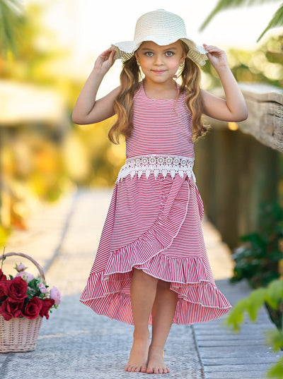 Toddler Spring Outfits | Girls Stripe Halter Crochet Top & Wrap Skirt