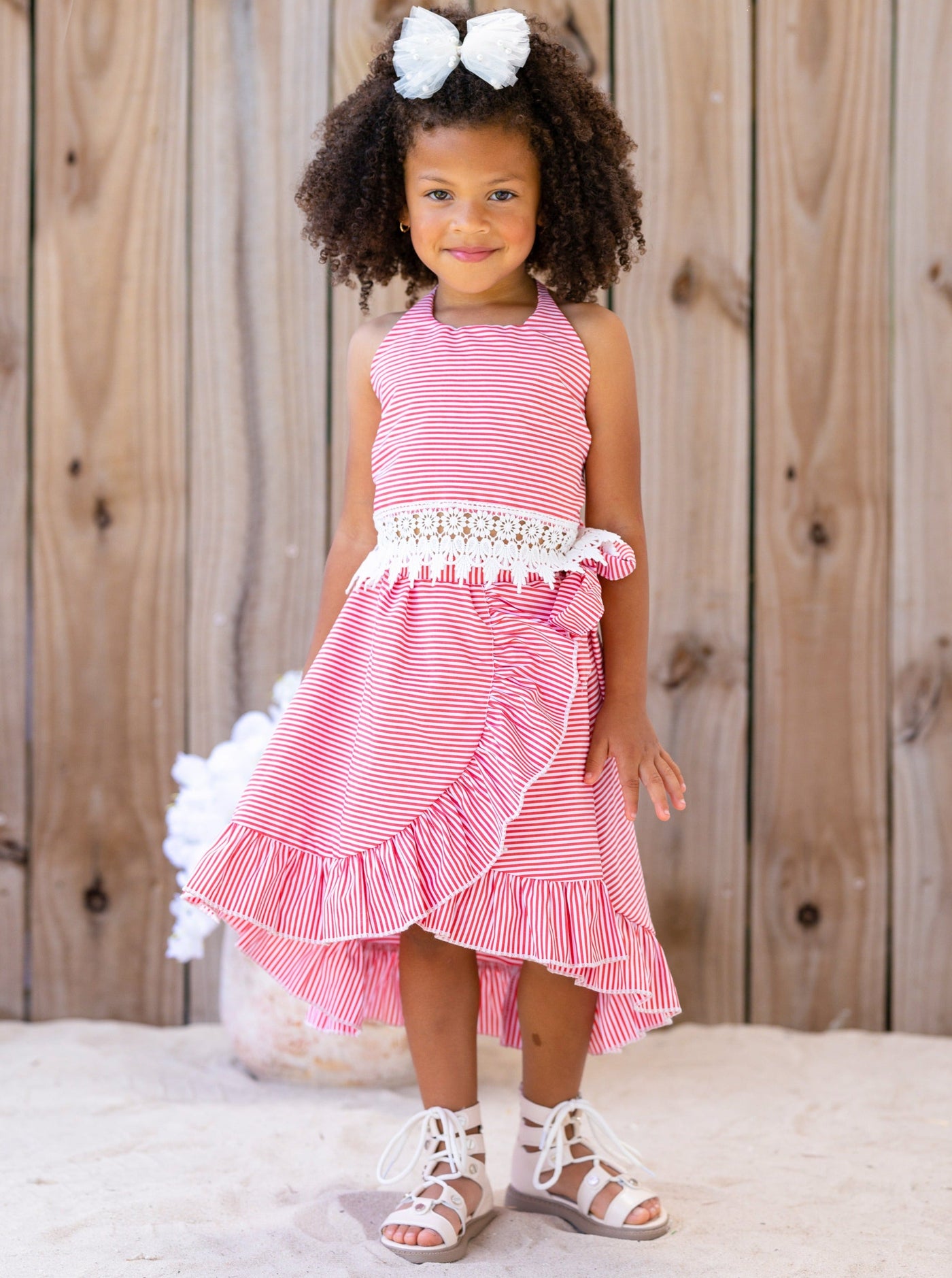 Toddler Spring Outfits | Girls Stripe Halter Crochet Top & Wrap Skirt