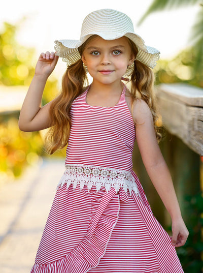 Toddler Spring Outfits | Girls Stripe Halter Crochet Top & Wrap Skirt