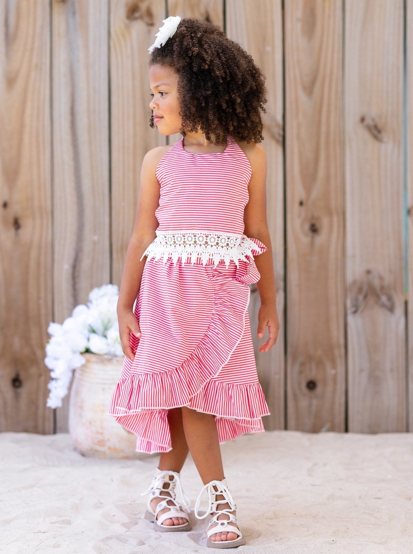 Toddler Spring Outfits | Girls Stripe Halter Crochet Top & Wrap Skirt
