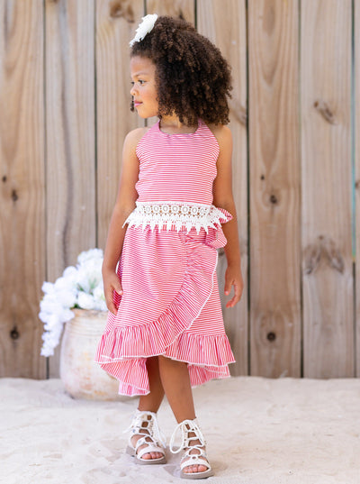 Toddler Spring Outfits | Girls Stripe Halter Crochet Top & Wrap Skirt