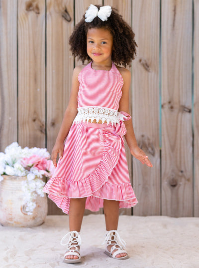 Toddler Spring Outfits | Girls Stripe Halter Crochet Top & Wrap Skirt