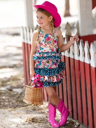 Cute Spring Dresses | Girls Floral Polka Dot Ruffled Halter Skirt Set