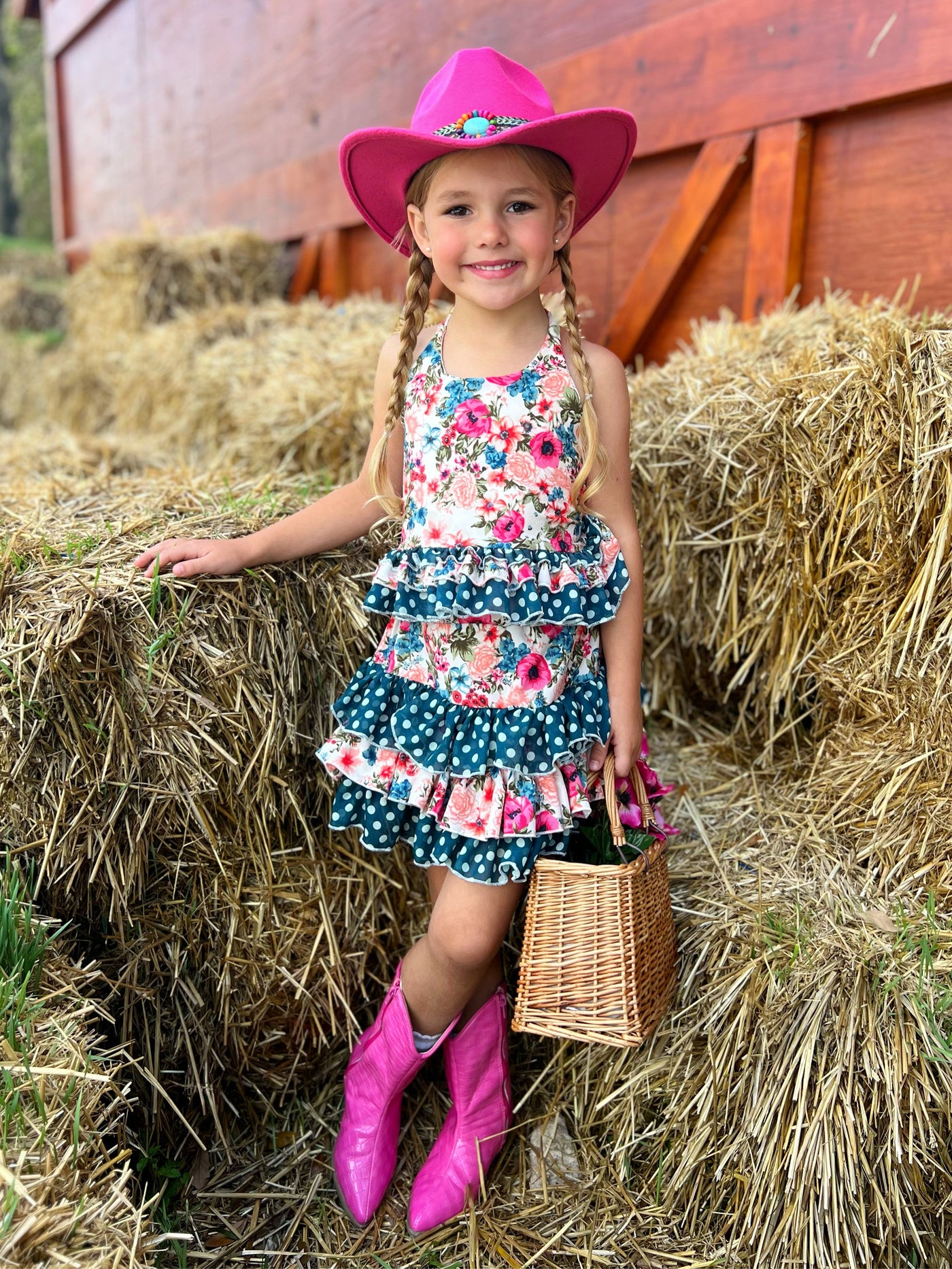 Cute Spring Dresses | Girls Floral Polka Dot Ruffled Halter Skirt Set