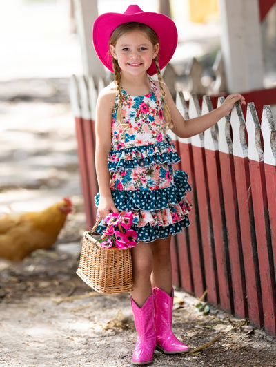 Cute Spring Dresses | Girls Floral Polka Dot Ruffled Halter Skirt Set