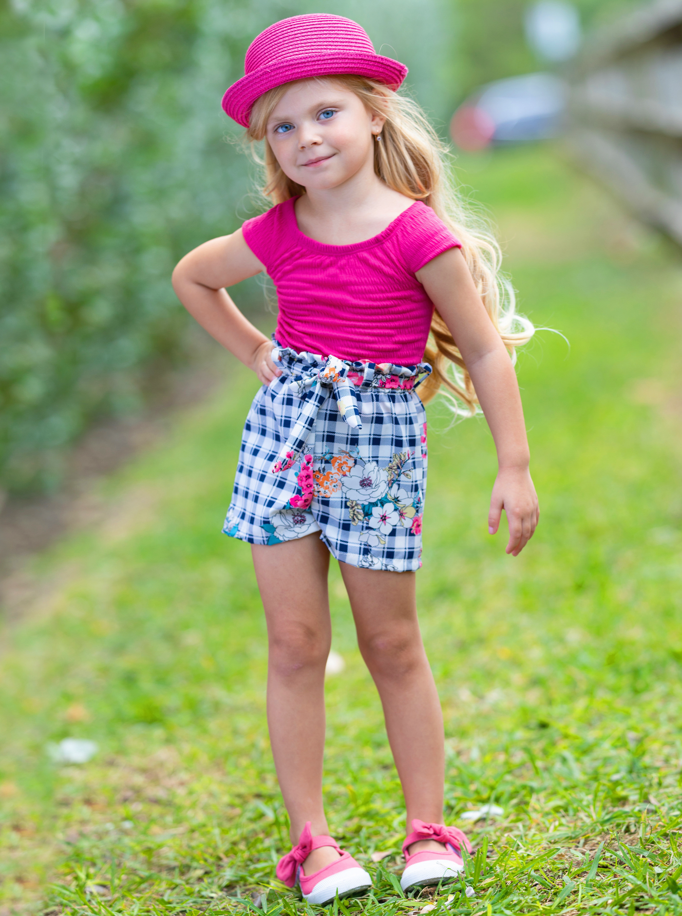 Spring Outfits | Girls Ribbed Top & Plaid Paperbag Belted Shorts SetSpring Outfits | Girls Ribbed Top & Plaid Paperbag Belted Shorts Set