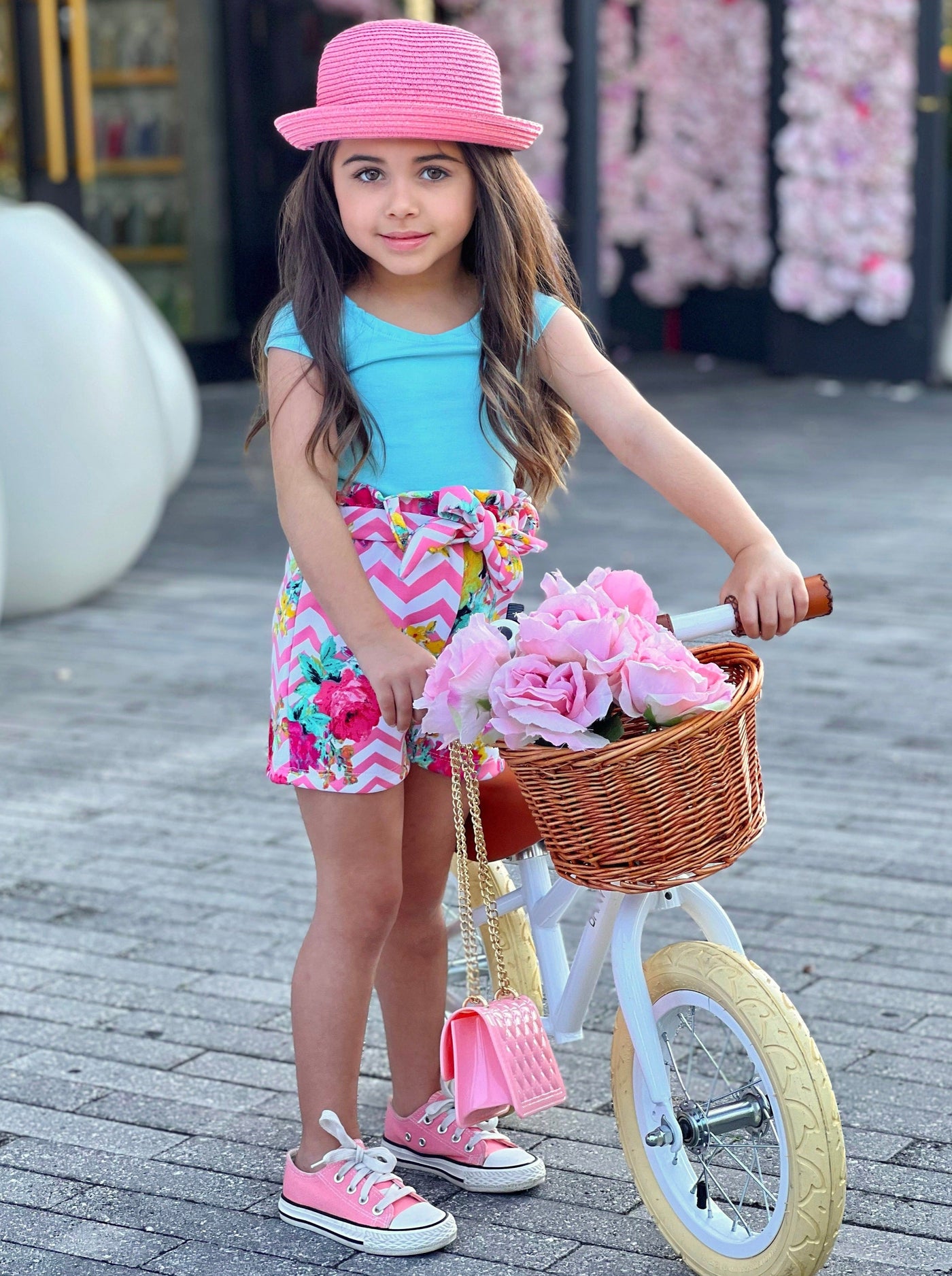 Toddler Spring Outfits | Girls Top & Floral Paperbag Belted Shorts Set