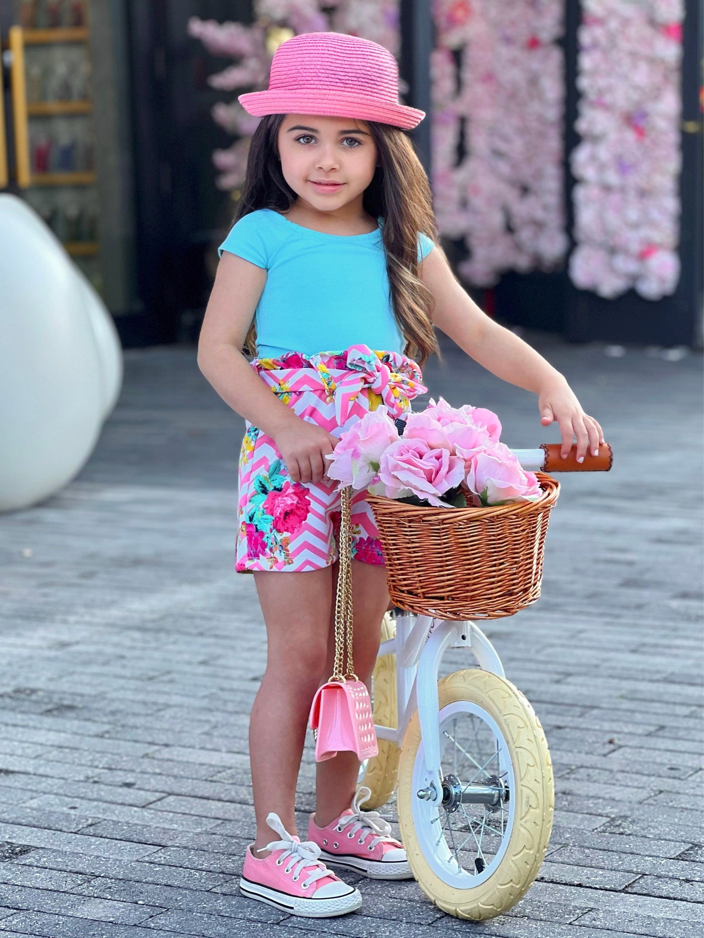 Toddler Spring Outfits | Girls Top & Floral Paperbag Belted Shorts Set