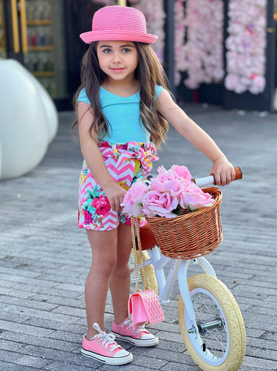 Toddler Spring Outfits | Girls Top & Floral Paperbag Belted Shorts Set