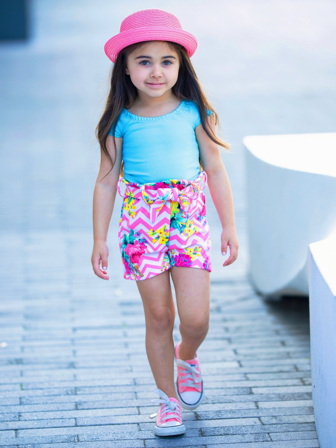 Toddler Spring Outfits | Girls Top & Floral Paperbag Belted Shorts Set