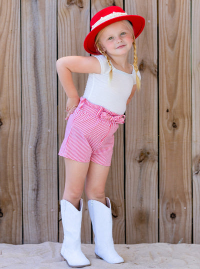 Girls Casual Spring Sets | Smocked Top & Paperbag Belted Shorts Set