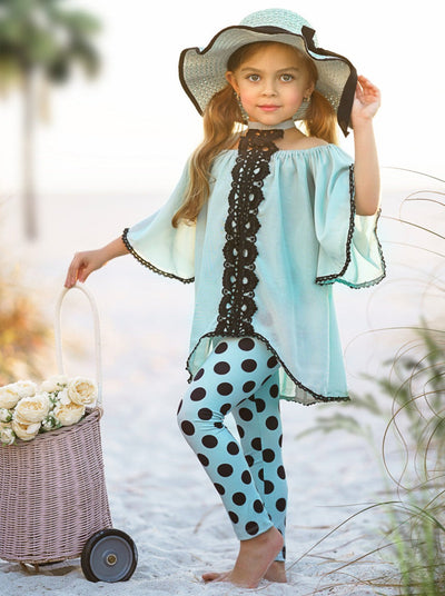 Toddler Spring Outfit | Mint Lace Accent Tunic & Polka Dot Legging Set