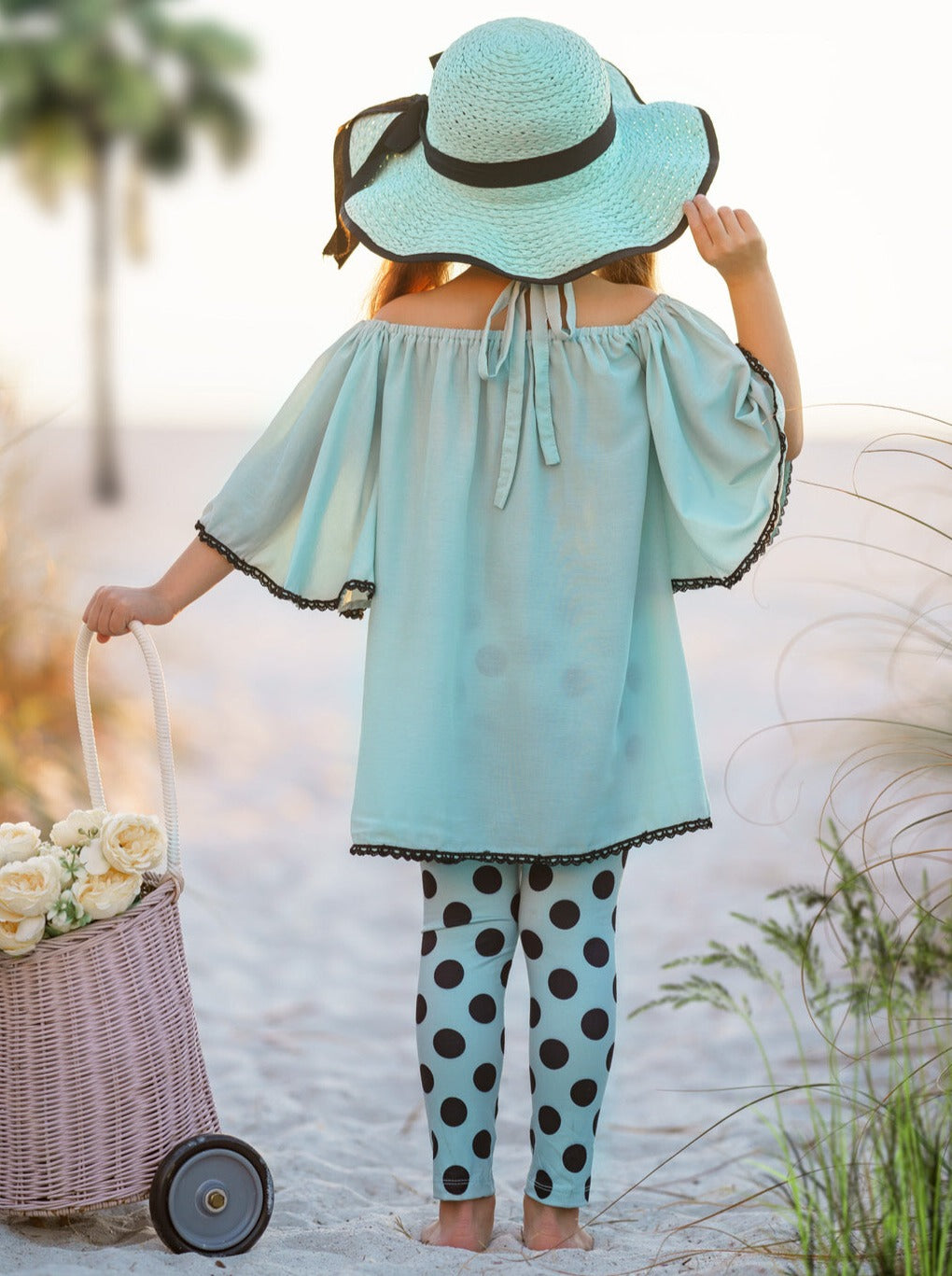 Toddler Spring Outfit | Mint Lace Accent Tunic & Polka Dot Legging Set