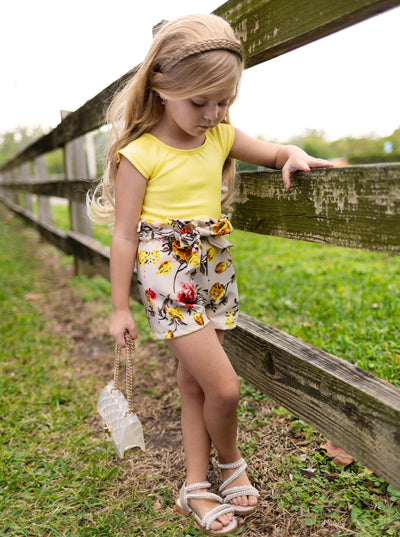 Kids Spring Sets | Girls Shimmer Ribbed Top & Paperbag Belted Shorts