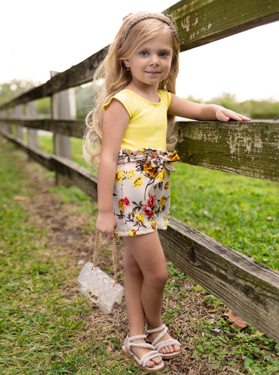 Kids Spring Sets | Girls Shimmer Ribbed Top & Paperbag Belted Shorts