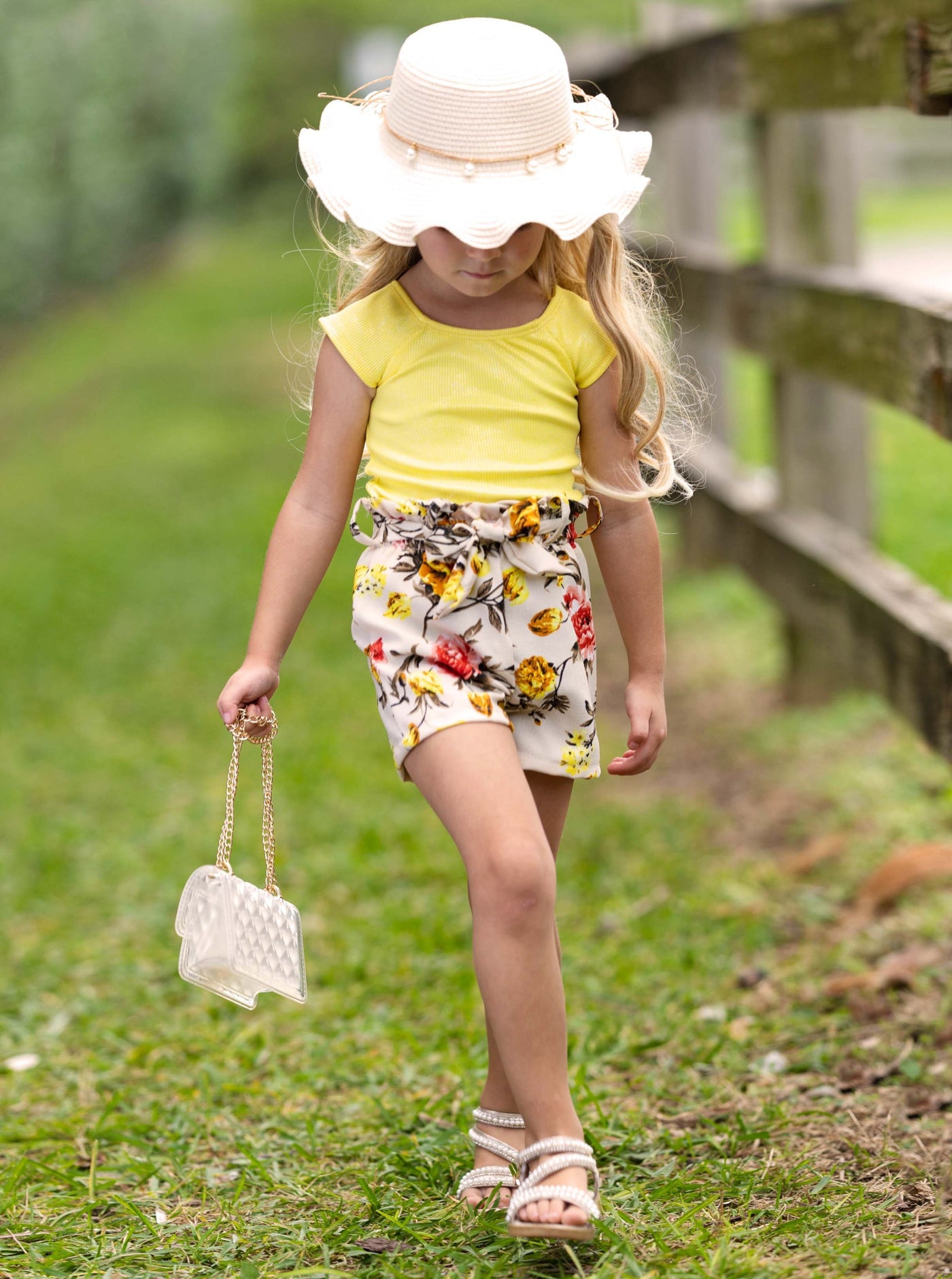 Kids Spring Sets | Girls Shimmer Ribbed Top & Paperbag Belted Shorts