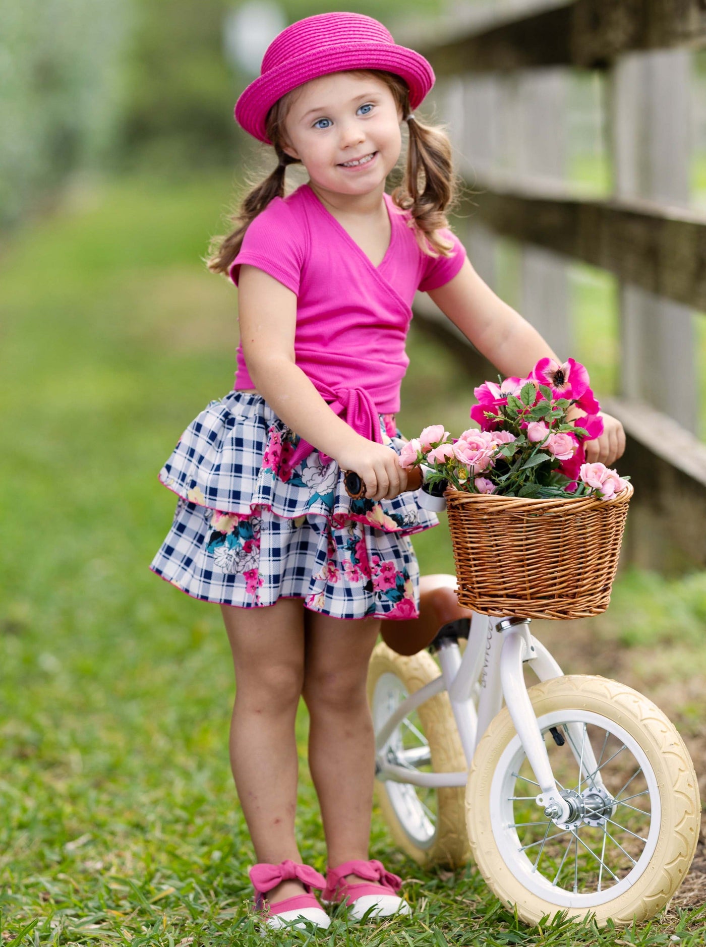 Cute Spring Outfits | Girls Ribbed Wrap Top & Tiered Ruffle Skirt Set