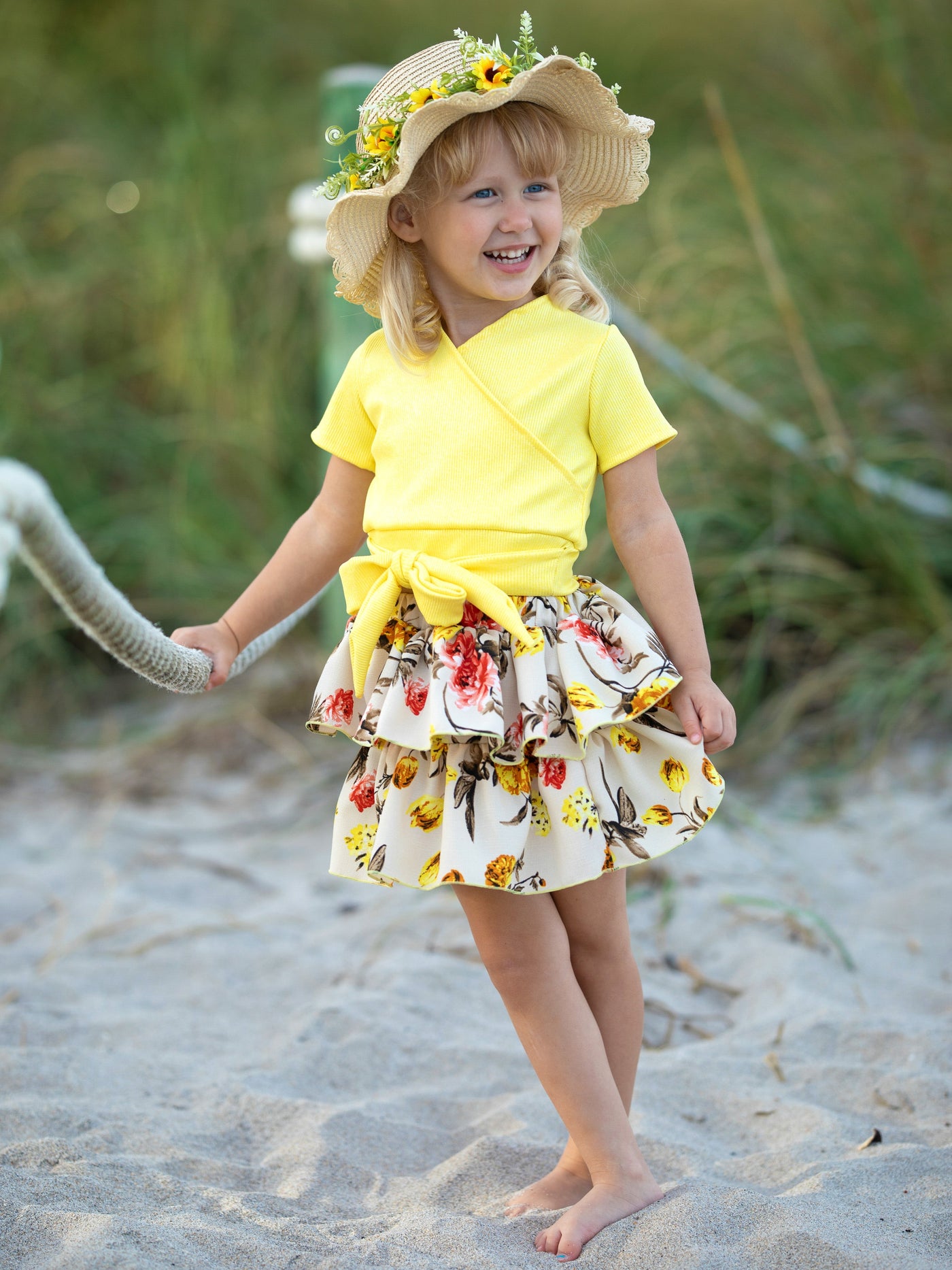 Kids Spring Sets | Girls Shimmer Ribbed Top & Tiered Ruffle Skirt Set