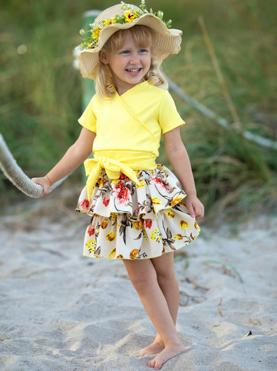 Kids Spring Sets | Girls Shimmer Ribbed Top & Tiered Ruffle Skirt Set