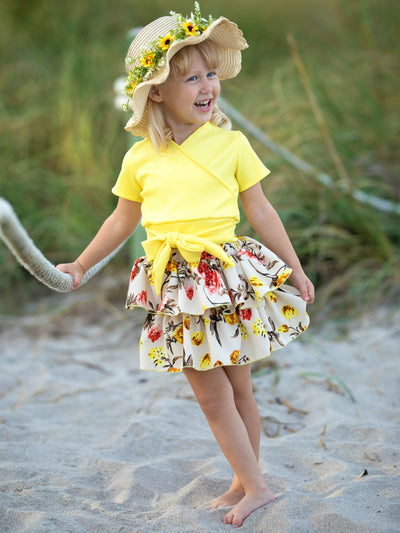Kids Spring Sets | Girls Shimmer Ribbed Top & Tiered Ruffle Skirt Set