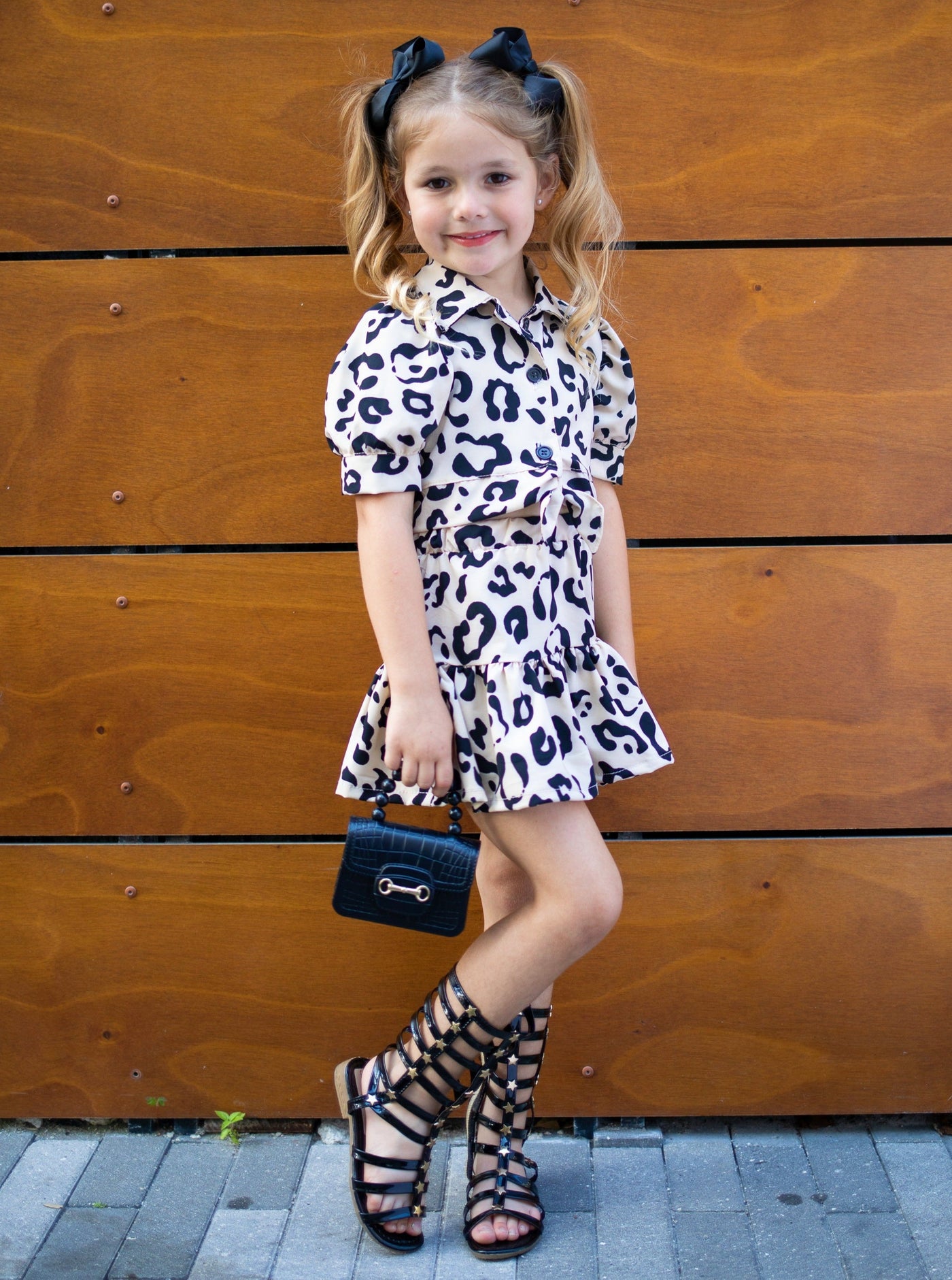 Cute Spring Outfits | Girls Leopard Knot Hem Top & Ruffle Skirt Set