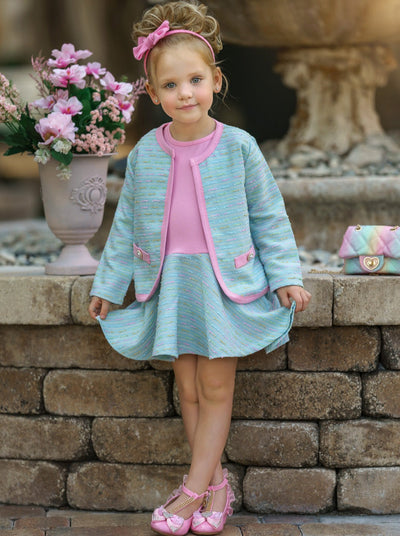 Classy Cutie Waist Dress and Matching Faux Pocket Blazer Set - Mia Belle Girls