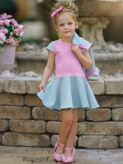 Classy Cutie Waist Dress and Matching Faux Pocket Blazer Set - Mia Belle Girls