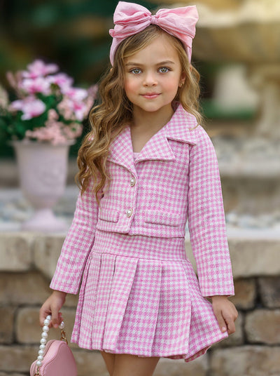 Little Treasure Tweed Matching Blazer & Pleated Skirt Set - Mia Belle Girls