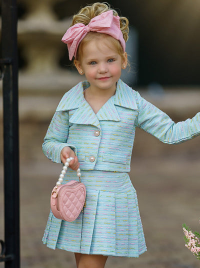 Cute Outfits For Girls | Tweed Matching Blazer & Pleated Skirt Set