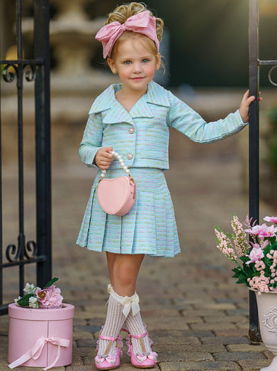 Cute Outfits For Girls | Tweed Matching Blazer & Pleated Skirt Set