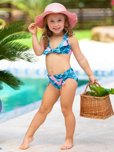 Kids Cute Swimsuits | Little Girls Tropical Print Two Piece Swimsuit