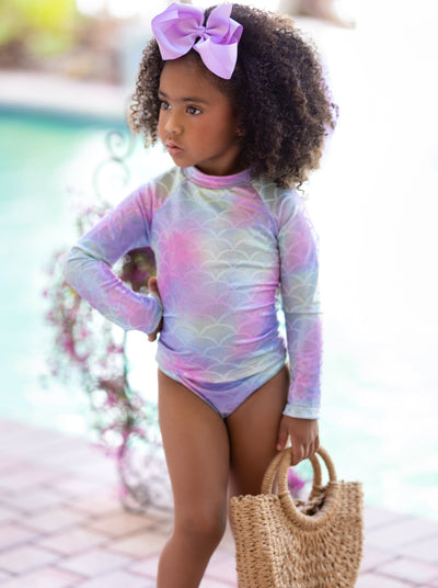 Toddler Rash Guard Swimsuit | Little Girls Mermaid Two Piece Swimsuit